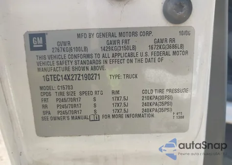 2007 GMC Sierra 1500 Classic Work z USA, uszkodzony, nr VIN 1GTEC14X27Z190271